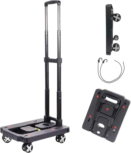 LELYFIT Folding Hand Truck Portable Folding Hand Cart W/Fixed Rope 360 Rotating Wheel 110lbs Capacity Fold Up Dolly Ideal for Home Auto Office Travel Use(50KG)