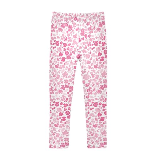 KLL Pink Glitter Leopard Print Little Girls Athletic Leggings Stretch High Waisted Sweatpants Sports