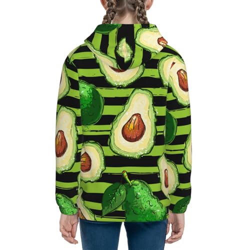 Avocado Green Striped Kids Pullover Hoodies Boys Sweatshirts Girls Athletic Clothes with Pocket4