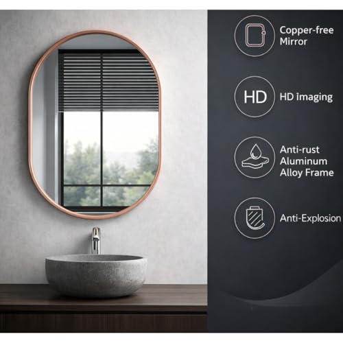 Image of Metal Frame Mirror Glass for Wall /Aluminium Circular Bathroom Wall Mirror 18x24 Inch /Mirror for Bathroom /Bedroom /Living Room /Entryway /Dressing Room /Decorative /Vanity| AM1824A6