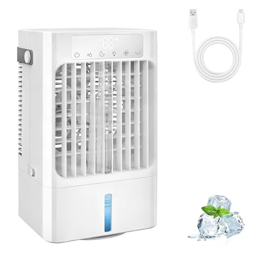 Mobile Klimaanlage Klein Leise Luftkühler mit Wasserkühlung 3 in 1 Tischventilator für zuhause und büro Tragbare Air cooler fan mit 900ML wassertank Klimagerät AC-1-8H Timer
