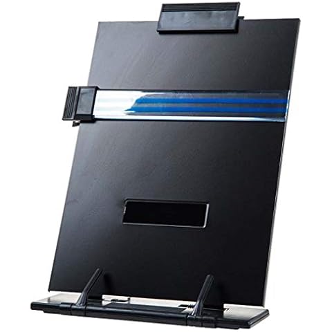 Black Desktop Copyholder Stand with Line Guide and Removable Clip for Adjustable View - Metal Cover