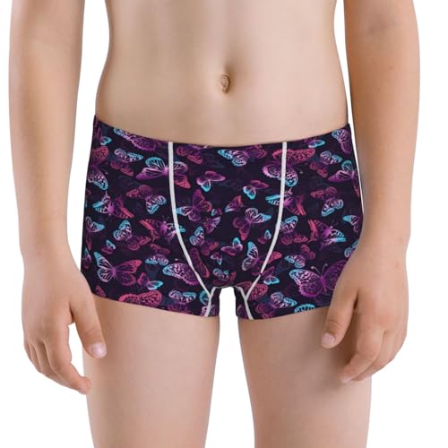 Boys' Cotton Boxer Brief Soft Underwear-Purple Butterfly