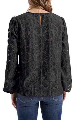 Image of OFEEFAN Blouses for Women Dressy Casual Spring Tops 2026 Summer Outfits Flower Lace Crochet Long Sleeve Shirts