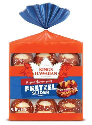 KING'S HAWAIIAN Original Hawaiian Sweet Pretzel Slider Buns, Bread Buns, 9 Count (Pack of 12)