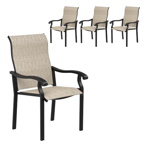 Image of UDPATIO Patio Dining Chairs Set of 4, High Back Wide Seat Outdoor Furniture Chairs with All Weather Breathable Textilene, for Lawn Garden Backyard, Brown