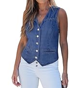 luvamia Denim Vest Women Trendy Button Down Braided Adjustable Waist Western Casual Sleeveless Je...