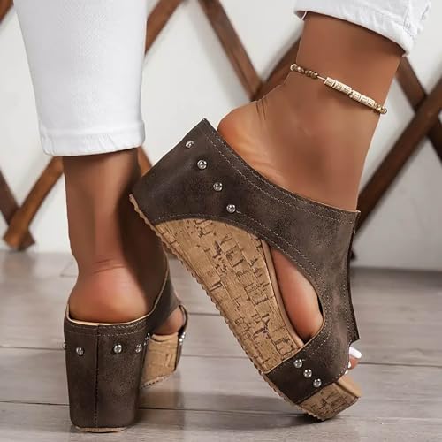 Maison Birch Cork Wedges, Stud Wedges Shoes, Cork Wedge Sandals for Women Comfy Espadrilles Platform Orthopedic Slide3
