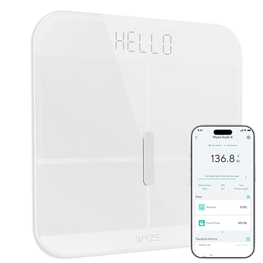 WYZE Smart Scale X for Body Weight, Digital Bathroom Scale for BMI, Body Fat, Water and Muscle, Heart Rate Monitor, Body Composition Analyzer for People, Baby, Pet, 400 lb, White