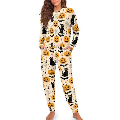 Image of Women's Pajamas Set Soft 2 Piece Loungewear Long Sleeve Pj Set Matching Sleepwear with Pockets for Women Plus Size