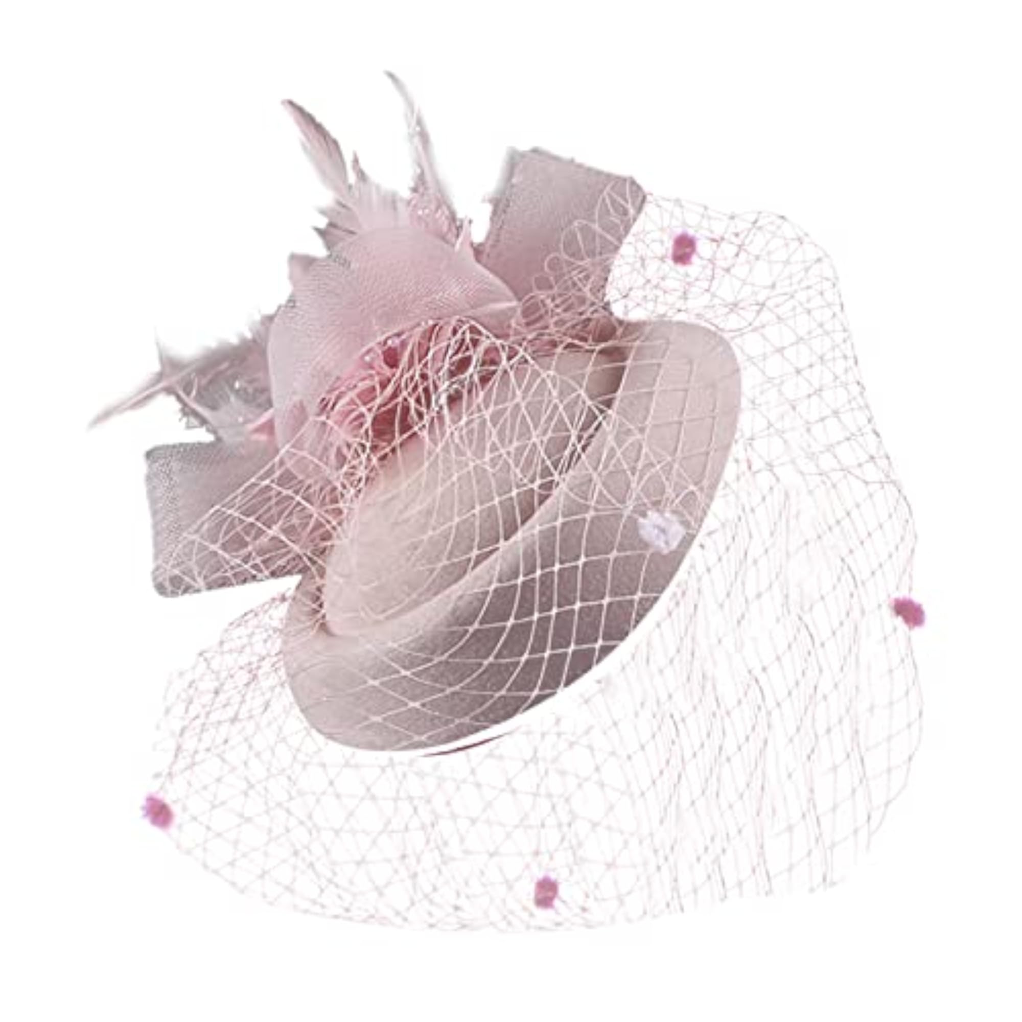 Vintage Style Pink Fascinator Hat with Veil Hair Clip