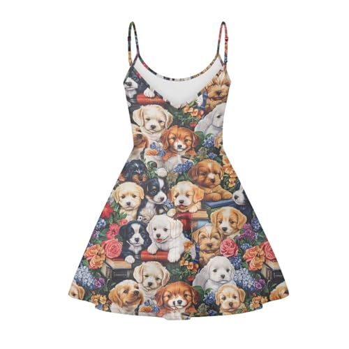 Image of Women's Spaghetti Strap Dress Summer Casual Swing Sundress Girls Beachwear Swing Mini Dress