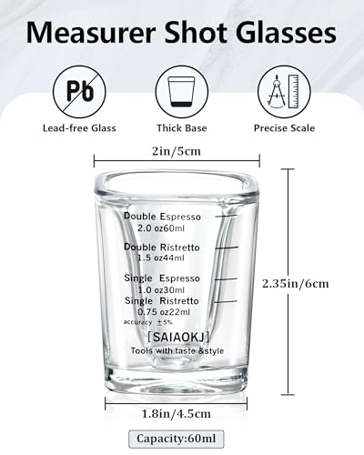Image of Shot Glass Measuring Cup Set, 2 Pack 2 Oz Square Espresso Glasses (Black)