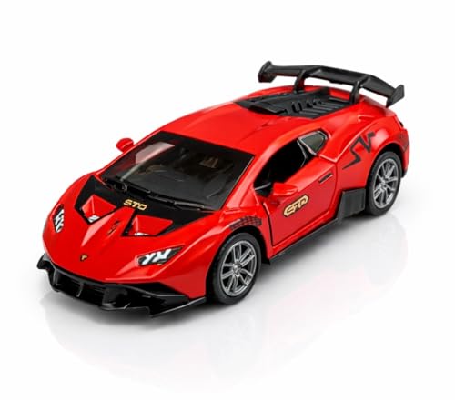 Image of 1:36 Scale Lamborghini Huracan STO Die-Cast Car - Alloy Pull Back Toy Vehicle with Openable Doors, Realistic Detailing Sports Car Model for Kids, Boys & Collectors (Red)