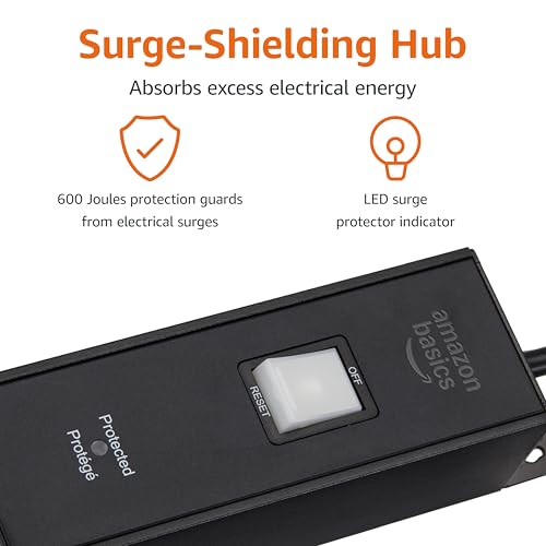 Amazon Basics Heavy-Duty Metal Surge Protector Power Strip, 9 Outlets (UK Plug), 600 J, 1.8 m Cord, Black, Rectangle - Image 3