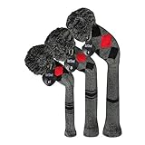 Scott Edward Grey Red Black Argyles Low-Key Style Golf Pom Pom Headcover, Long Neck, Set of 3 for Driver(460cc), Fairway Wood, Hybrid, Rotating Number Tags, Personalized Golf Accessories