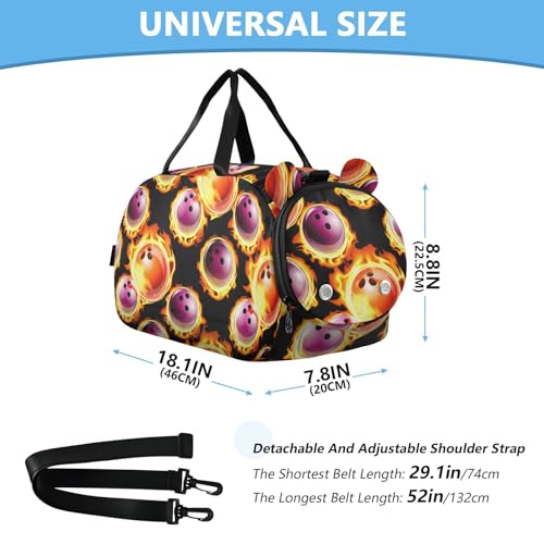 Flaming Bowling Black Kids Travel Duffel Bag for Boys Girls Overnight Weekend Tote Bag with Shoes Compartment for Sleepover Trip Beach3