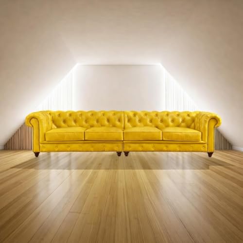 Image of Classic Leatherette Chester Sofa Set Button Tufted, Classic Style Sofa Set for Living Room, Office, and Hallway Colour (Yellow Leatherette, 2+2=4 Seater Sofa)