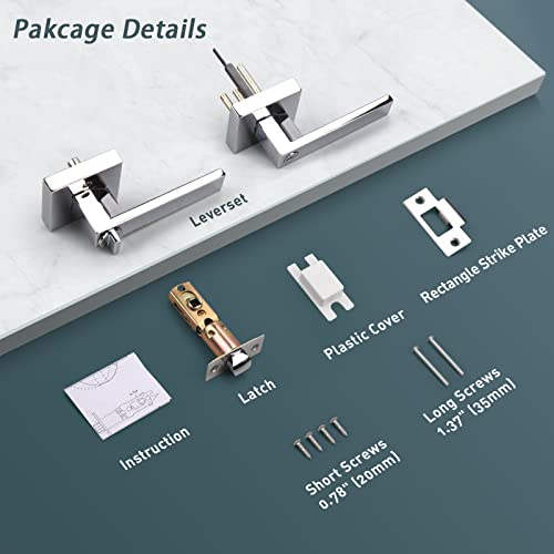 Decoriten Privacy Door Levers Keyless Interior Door Handles In Polished Chrome, Modern Square Privacy Door Locks For Bedroom Bathroom, 6 Pack #TOP6