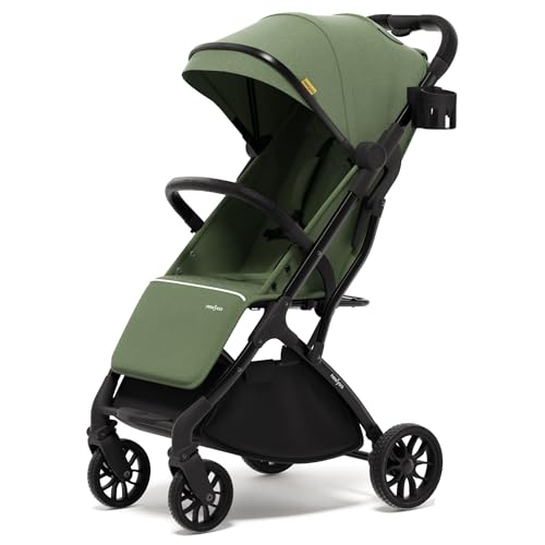 Image of newyoo GlideTow TR18M Travel Stroller, Compact Foldable Baby Toddler Stroller with Cup Holder, One-Hand Quick Fold, Near Flat Recline Seat, Dark Green