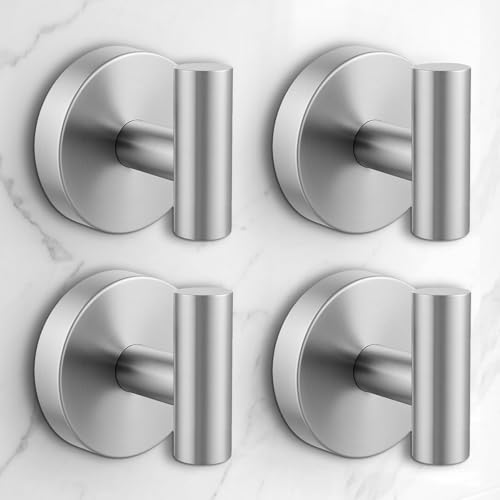 Image of Heavy Duty Suction Cup Hooks for Glass Window,Tile,Mirror,Removable Shower Hooks for Inside Shower,Metal Towel Hooks for Bathroom,4 Pack(Silver)