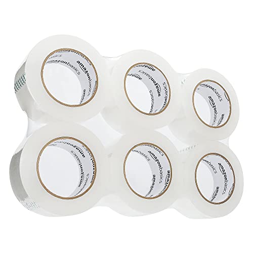 Image of Amazon Basics Strong Adhesive Packing Tape for Moving Boxes, Shipping and Sealing, Clear, 1.88 inch x 109 Yards, 6-Pack, Total 654 Yards
