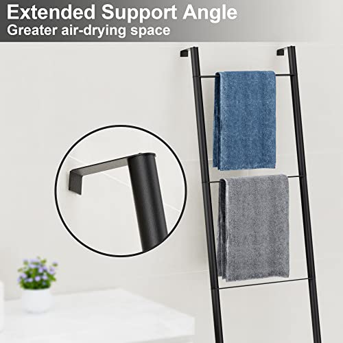 Pickpiff Black Metal Blanket Ladder - Free Standing Wall Leaning Ladder Towel Rack For Decorative Bathroom, Living Room, Kitchen, Holder For Towels, Blankets, Throw Blankets, Quits(4-Tiers, Black) #TOP4