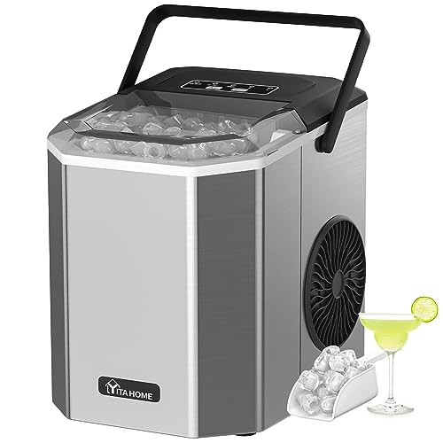 YITAHOME Countertop Ice Maker 26LBS/24H, 9 Cubes/6MIN, Upgraded Stainless Steel Self-Cleaning Ice Machine with Carry Handle Ice Scoop & Basket, 2 Sizes Bullet Ice for Home Kitchen Office Party