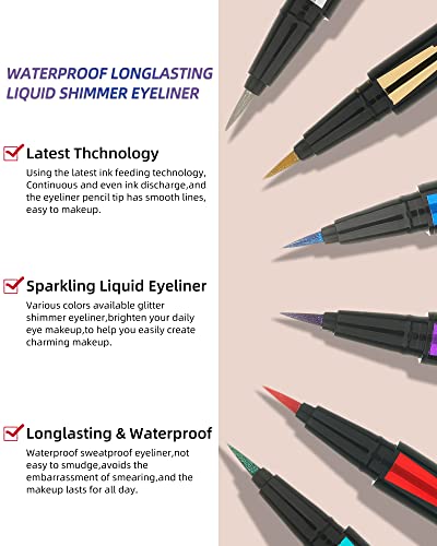 Glitter Eyeliner Liquid Liner Pen-2Pcs Blue Purple Metallic Satin Shimmer Sparkling Eye Liner Eyeshadow Makeup Pen, Long Lasting High Pigmented Waterproof Smudge-proof Eyeliner Pencil, Gift for Women