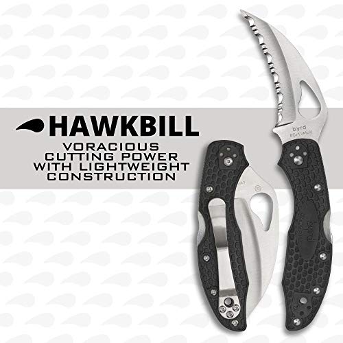 Byrd Lightweight Knife - Black Frn Handle With Spyderedge, Hollow Grind, 8Cr13Mov Steel Hawkbill Blade - By22Sbk #TOP1