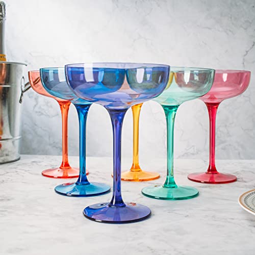 European Style Margarita & Martini Crystal Acrylic Glasses Tritan Drinkware Unbreakable Colored 6 Set - Shatterproof Bpa-Free Plastic , Reusable, Large 15Oz , Indoor & Outdoor, Multiuse Or Disposable #TOP6