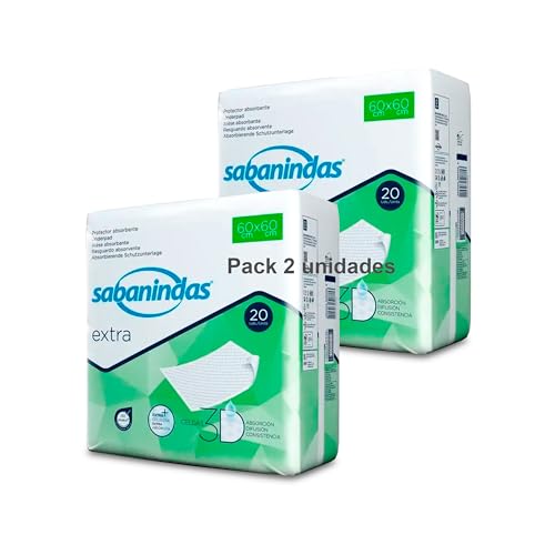 INDAS - SABANINDAS EXTRA - Pack 2 Paquetes de 20 Protectores de 60 X 60 - Protectores Absorbentes, Ideal para Incontinencia, Confort y Seguridad - Libre de Látex
