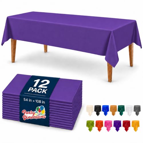 Image of Party Dimensions Purple Plastic Tablecloths, 12 Pack, 54 x 108 Rectangle
