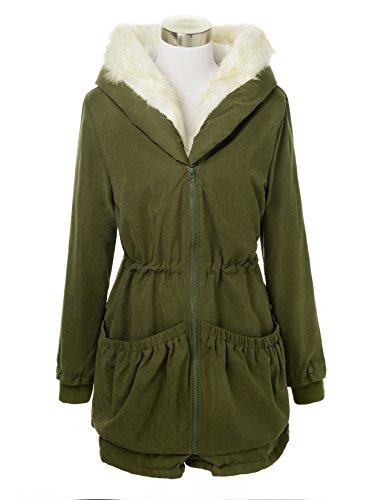 Roiii Women Military Winter Casual Outdoor Coat Hoodie Jacket Long Trench Par Amry Green X-Large / 12