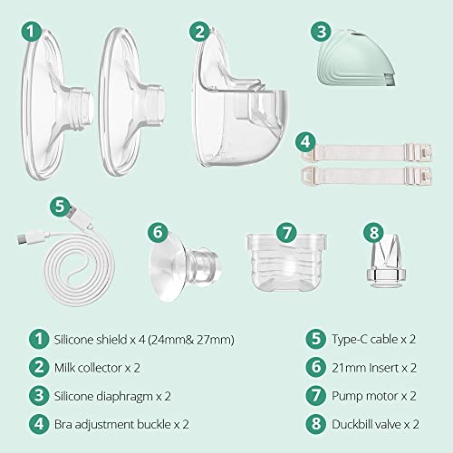 Bioby Double Wearable Breast Pump, Hands Free Breast Pump With Lcd Display,3 Modes & 12 Levels Portable Breast Pump Low Noise For Travel Office Outdoors,21/24/27Mm,2Pcs #TOP7
