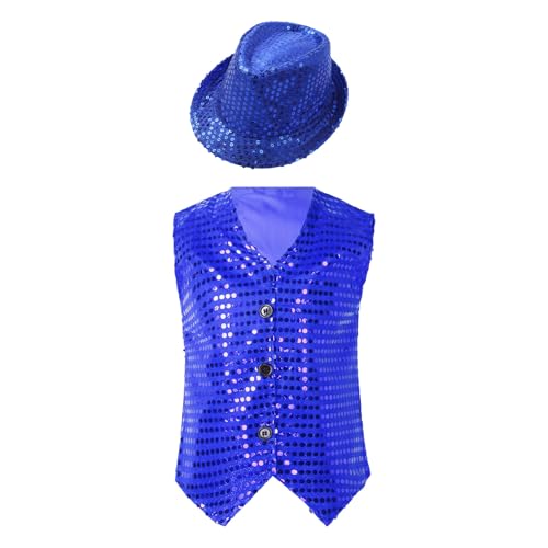 vastwit Kids Boys Girls Sparkly Sequins Vest Crop Top Hip Hop Jazz Modern Dance Jacket Waistcoat Blue 2-3