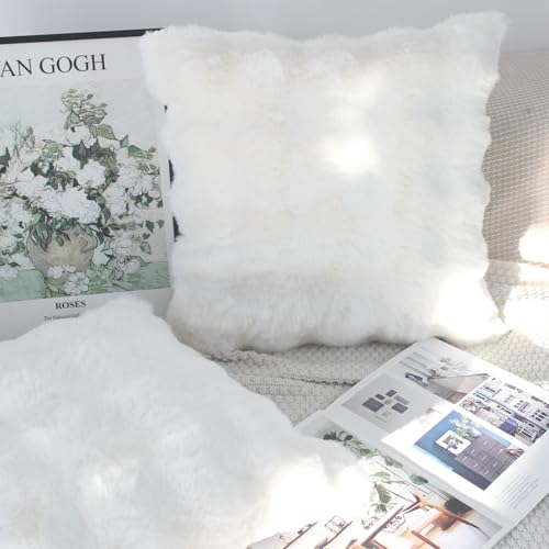 NIULAA Cream White Cushion Covers 45 x 45 Cushion Covers 18x18 Set of 2 Soft Fluffy Faux Fur Cushion Cover Thick Plush Luxury Decorative Pillows Modern Moroccan Covers Bedroom Sofa Pillow Shell - Cosy Home Interiors NIULAA Cream White Cushion Covers 45 x 45 Cushion Covers 18x18 Set of 2 Soft Fluffy Faux Fur Cushion Cover Thick Plush Luxury Decorative Pillows Modern Moroccan Covers Bedroom Sofa Pillow Shell - Image 4