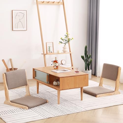 Tatami Chair Accent Furniture, Foldable Meditation Floor Chair, Folding Floor Chairs Seat, Portable Japanese Legless Chair, Back Rest Chair with Cushion, Wood Grey - Thumbnail 5