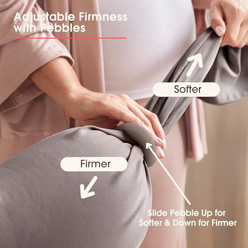 bbhugme Adjustable Pregnancy Pillow – Full Body Support for Side Sleeping - Adjustable Firmness and Shape - Supports Back, Legs, Belly, HIPS for Pregnant Women - Removable Cover - Stone