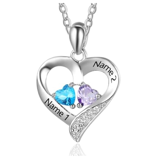 Lam Hub Fong Personalized Gifts for Women Girlfriend Handmade Heart Promise Name Necklace for Her Mom Mother Daughter Necklace with 2 Birthstones Jewelry Gifts for Women Girls (Engrave Name, Silver)