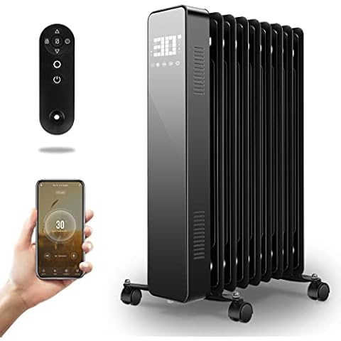 Oil Filled Radiator, 2000W 9 Fin Wifi Electric Radiators Portable Oil Heater Adjustable Thermostat, 24H Timer, Tip-Over & Overheat Safety, LED Display, Low Energy, Silent Space Heater for Home Office Cover