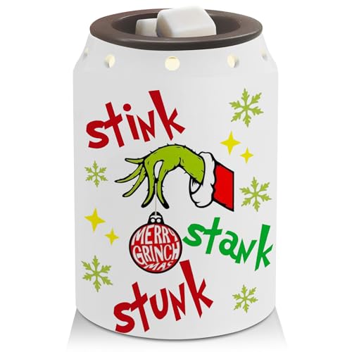 longlugoo Christmas Green Holiday Wax Warmer Custom Baby Name Wildflower Decorations for Home Ceramic Xmas Wax Melt Warmer Xmas Decor for Living Room Kitchen Bathroom Home