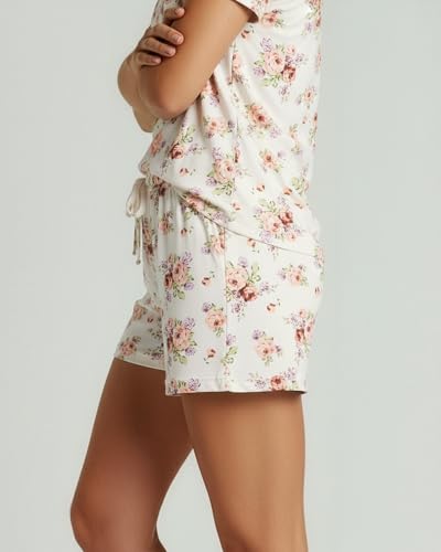 Image of Real Essentials 2 Pack: Women's Short Sleeve Pajama Short Set - Comfy Lightweight Soft Lounge Sleepwear (Plus