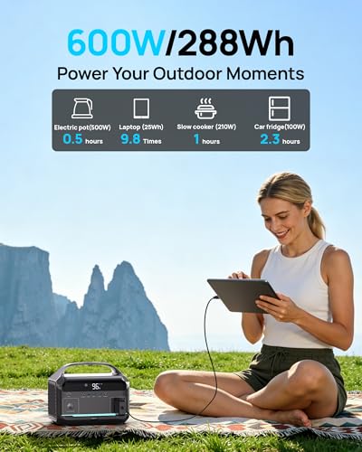 Image of DaranEner Portable Power Station 600W, 288Wh LiFePO4 Battery Backup Power w /2x600W AC Outlets (1200W Surge), 2.2H Fast Charging, Solar Generator for Outdoor Camping /RVs /Home Emergency (Solar Optional)