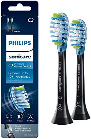 Philips Sonicare Genuine C3 Premium Plaque Control Replacement Toothbrush Heads, 2 Brush Heads, Black, HX9042/95