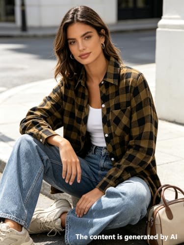 Image of SANGTREE Women and Girls Long Sleeve Flannel Casual Button Down Plaid Shirt