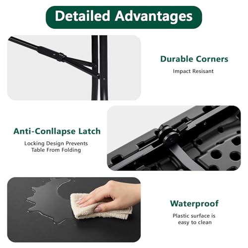 FurniEdge Folding Table 2 Pack, 6FT Heavy Duty Plastic Table with Handle, Foldable&Portable, Fold-in-Half Utility Tables for Outdoor, Dining, Wedding, Events, Indoor, Picnic, Camping, Party, Black by FurniEdge - Image 7