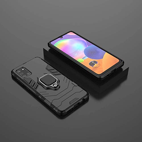 Image of FitSmart Hybrid Armor Shockproof Soft TPU and Hard PC Back Cover with Ring Case for Samsung Galaxy A31 SM-A315F /DS - Black