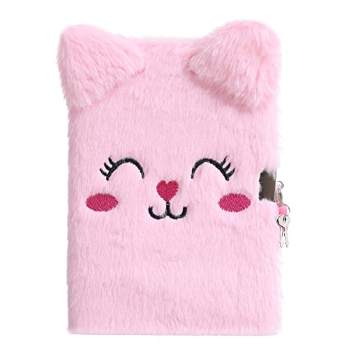 Ralcosuss Cute Animal Cat Plush Diary Notebook, Hardcover Writing Journal Planner Pad Gift for Kids Girls Women Students(A5 Lined, 80Sheets/160Pages)