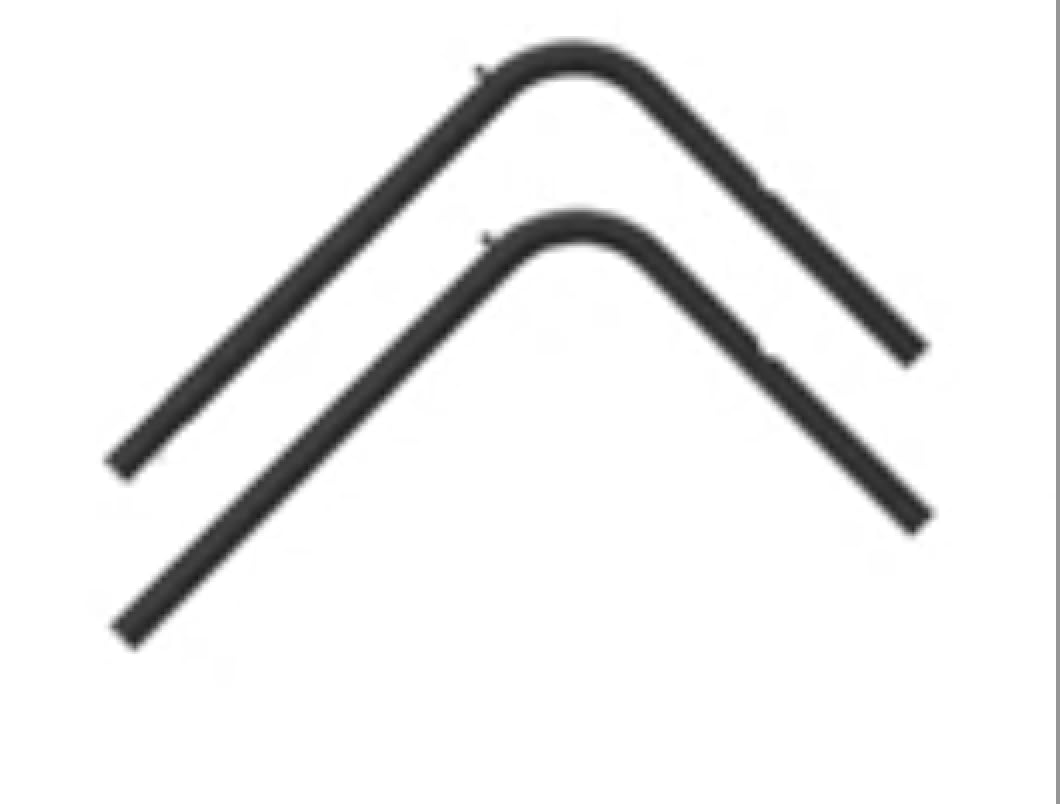Two black L-shaped metal tubes, likely for a clothes rack.